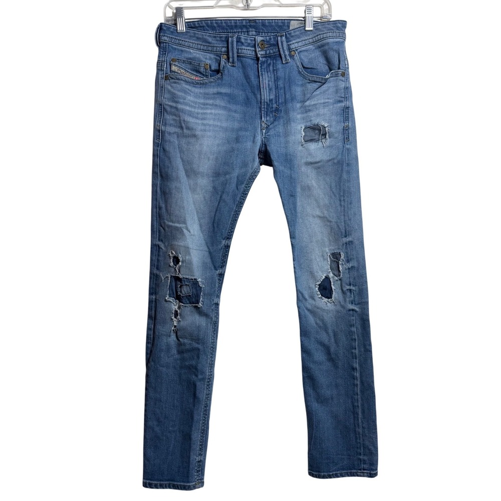 Diesel Thavar Slim Skinny Distressed Blue Jeans Mens Size W29 L30 Stretch Denim